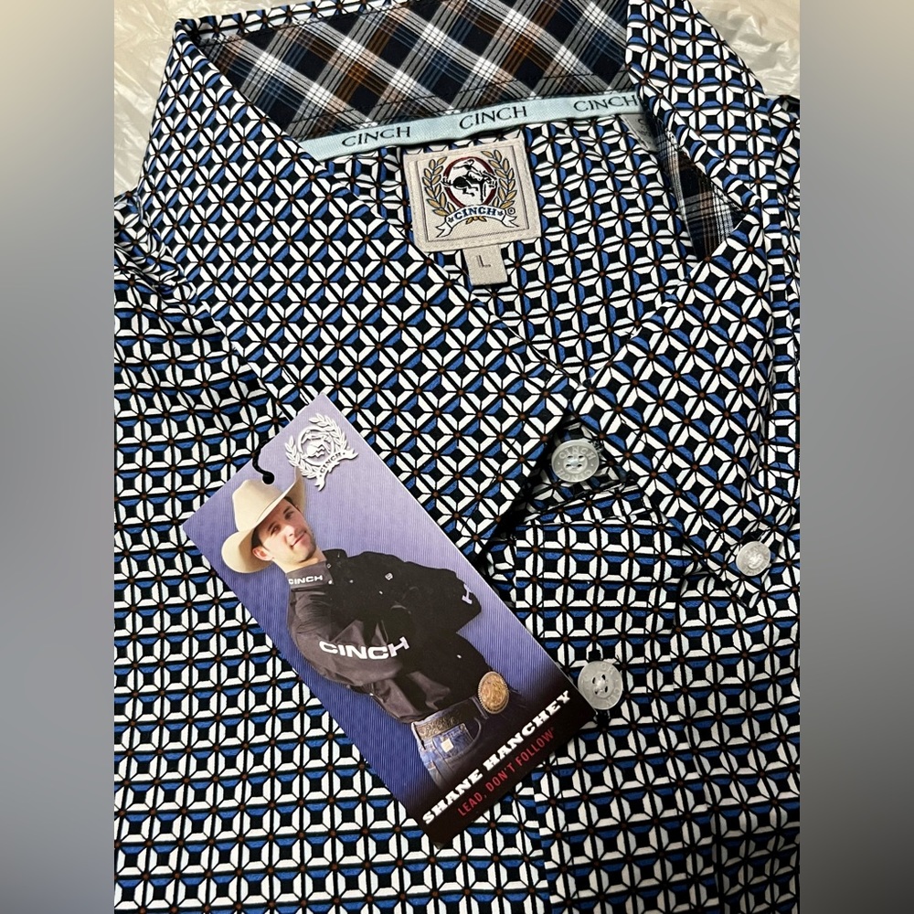 Cinch Men’s Patterned Button-Up Shirt Size L - Picture 6 of 7